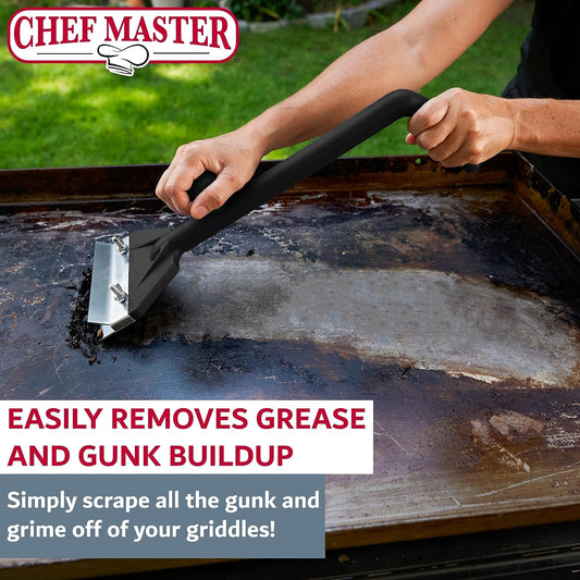 Commercial Griddle Scraper, Flat Iron Grill Griddle Scraper, Professional Restaurant Grade Quality, Blackstone Grill Griddle Scraper, Long Handle for Added Protection, Model 90254
