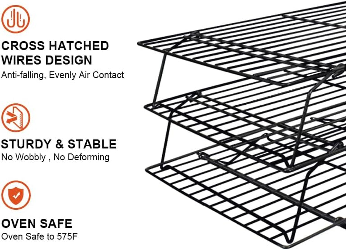 SCDGRW 3-Tier Stackable Cooling Racks, Stainless Steel Wire Rack Baking Rack Oven Rack Cookie Rack Oven Safe, Rust-Resistant Non-Stick Cooling Grilling for Baking, Cooking, Roasting 15”X 10"