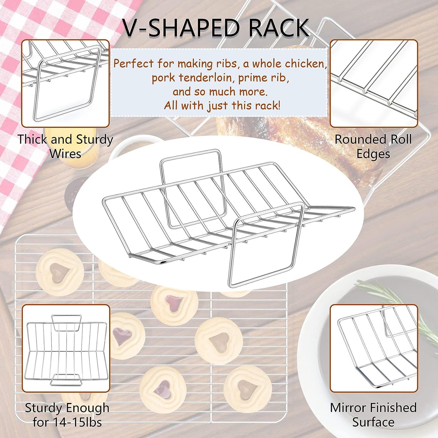 Roasting Pan with Rack Set of 3(Deep Broiling Pan & V-Shaped Rack & Flat Cooling Rack), Herogo 14 Inch Stainless Steel Turkey Roaster Pan for Thanksgiving Christmas, Dishwasher Safe