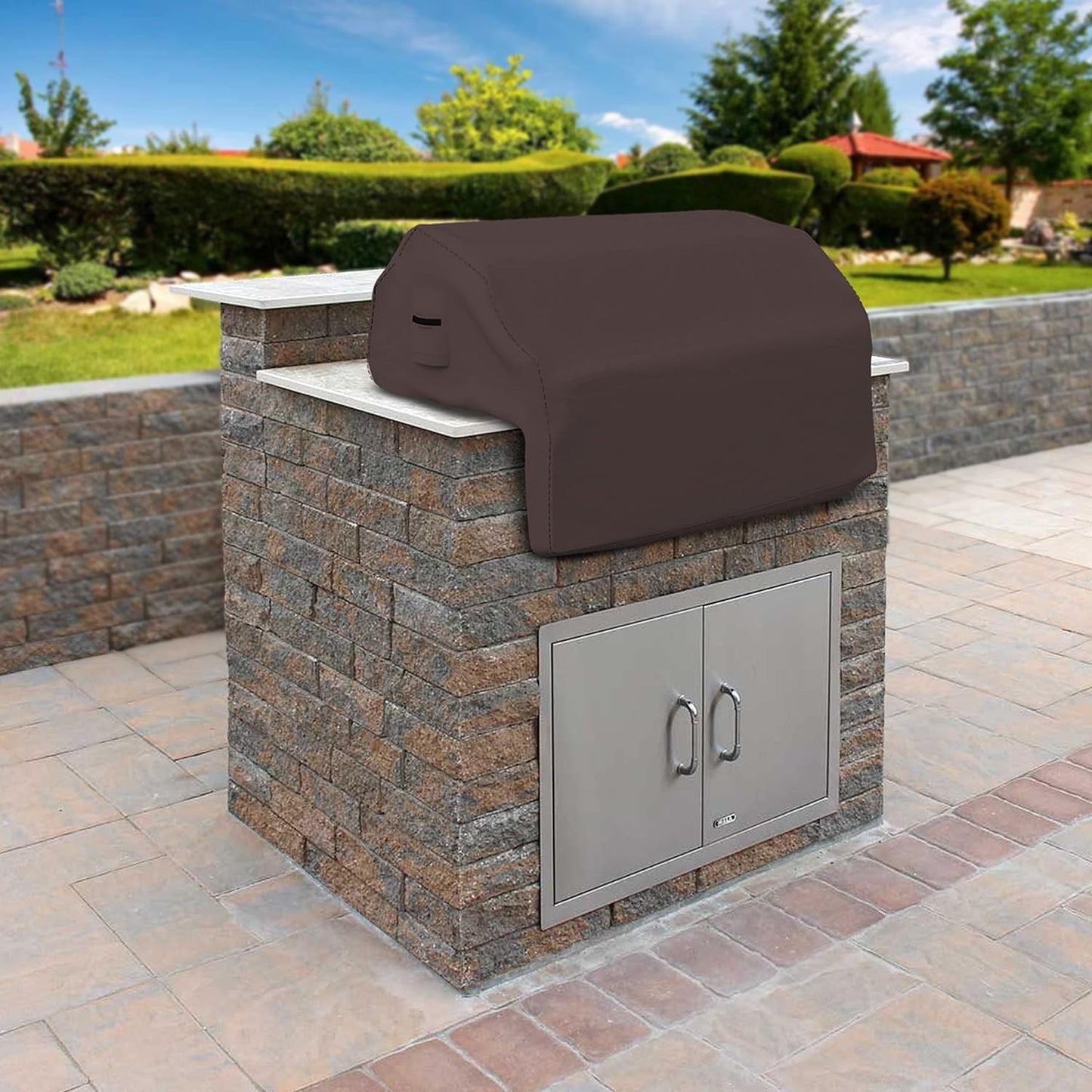 Built-In Grill Cover Made of 12 Oz Waterproof Fabric with Air Pocket & Elastic for Snug Fit (36" W X 26" D X 24" H, Coffee)