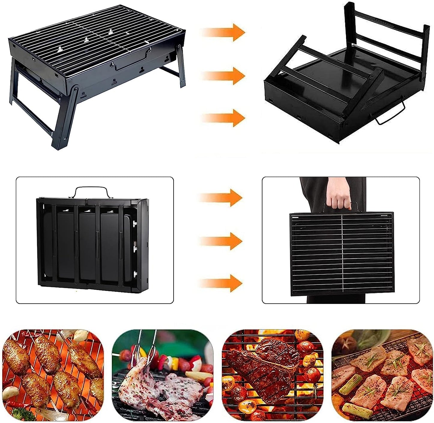 Charcoal Grill Portable BBQ Grill Small Portable Charcoal Grill Mini BBQ Grill Hibachi Grill Charcoal for Camping Outdoor Cooking Picnics Beach Hiking Party (Small), Stainless Steel