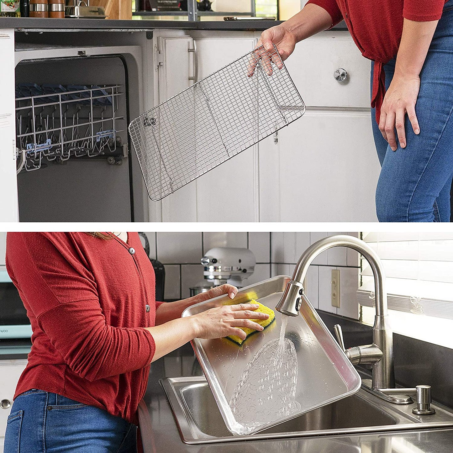 Oven-Safe Baking Pan with Cooling Rack Set - Quarter Sheet Pan Size - Includes Premium Aluminum Baking Sheet and 100% Stainless Steel Baking Rack for Oven - Durable, Easy Clean, Commercial Quality
