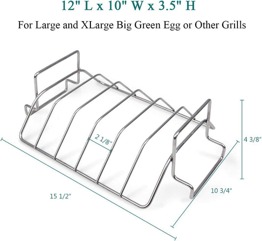 Kamaster Rib Rack and Roast Racks for Smoking and Grilling Fit Large and Xlarge Big Green Egg,Stainless Steel Dual-Purpose Turkey Rack