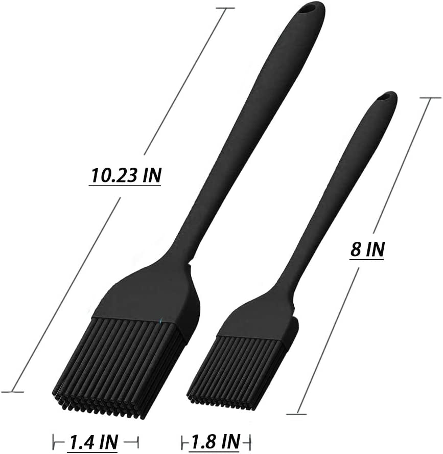 Silicone Basting Brush Set of Two Heat Resistant Long Handle Pastry Brush for Grilling, Baking, BBQ and Cooking (Black)