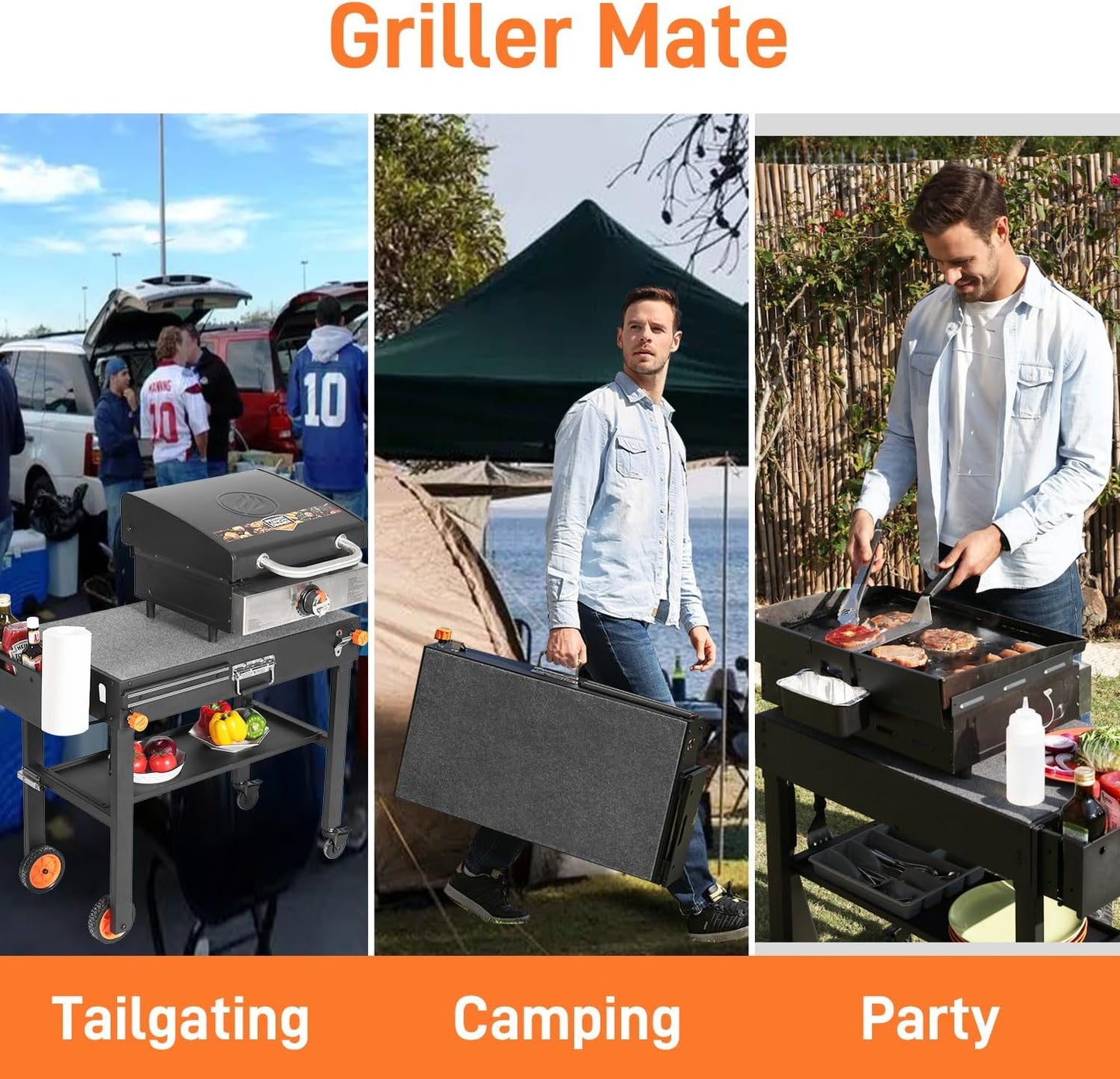 Portable Outdoor Grill Table, Folding Grill Cart Solid and Sturdy, Blackstone Griddle Stand Large Space, Blackstone Table with Paper Towel Holder, Grill Stand for Blackstone Griddle, Ninia Grill Etc.