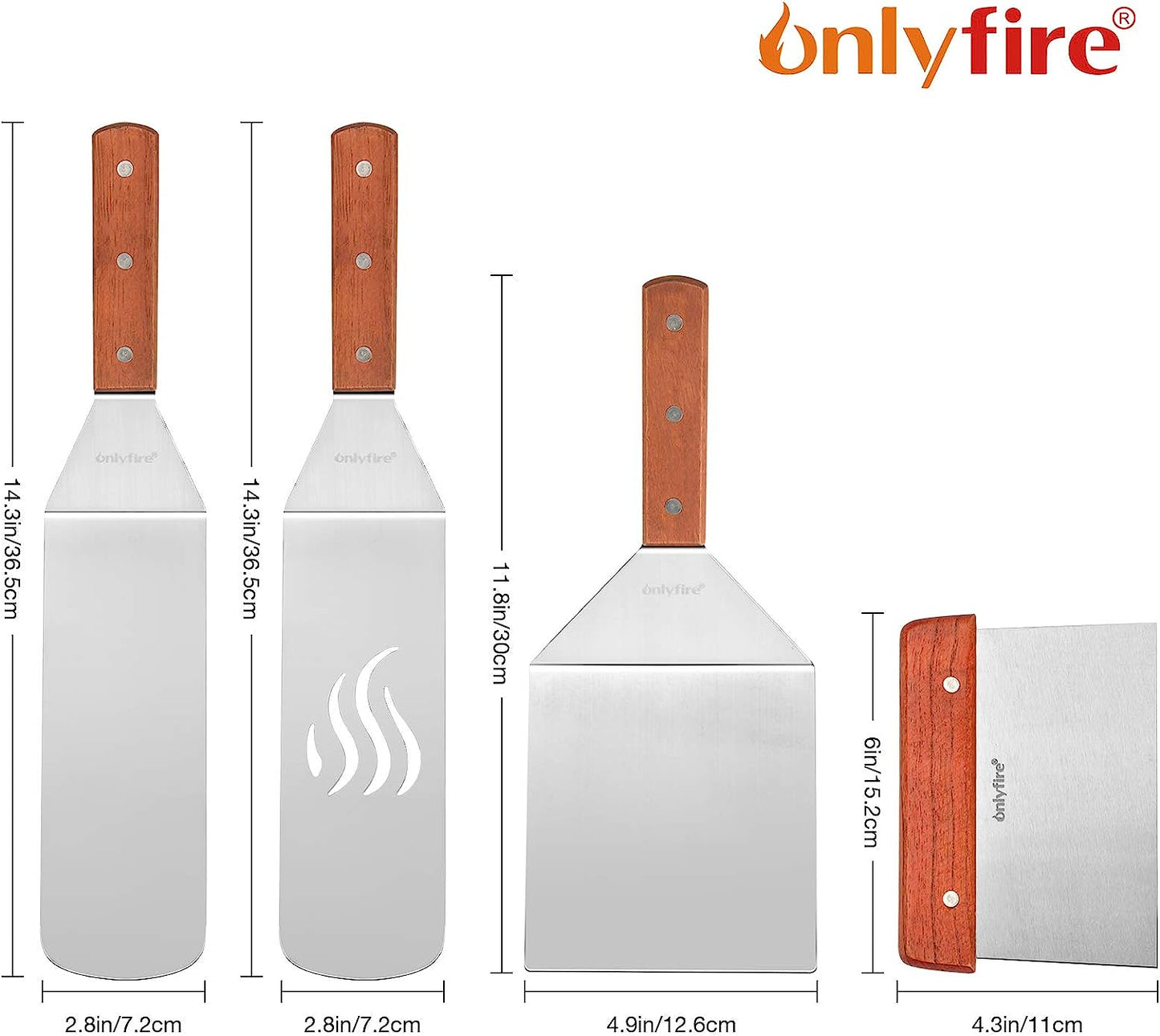 Only Fire Professional Barbecue Tool Kit Grill Griddle Tools Flat Top Griddle Accessories for Camping, Outdoor Hibachi, Backyard-Set of 5