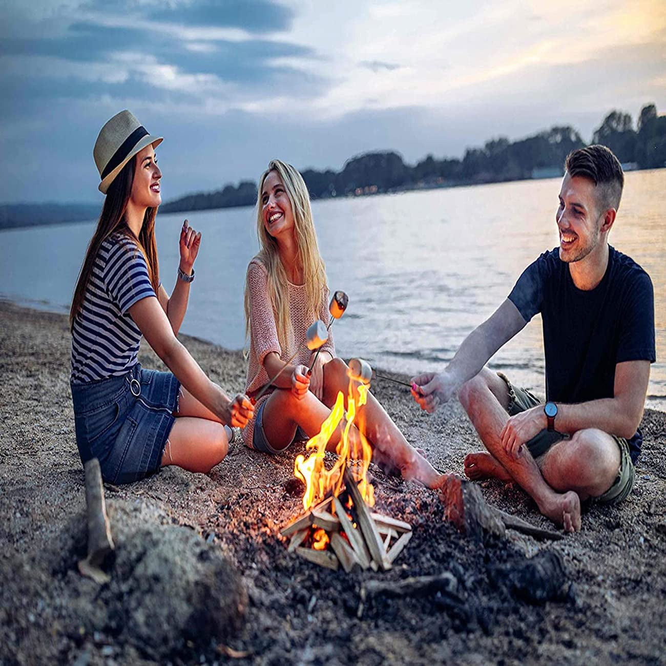 8Pack Marshmallow Roasting Sticks Extendable 32Inch Long Metal Barbecue Skewers for Grilling Set,Telescoping Smores BBQ Forks, Fire Pit Sticks for Hot Dogs,Camping,Bonfire