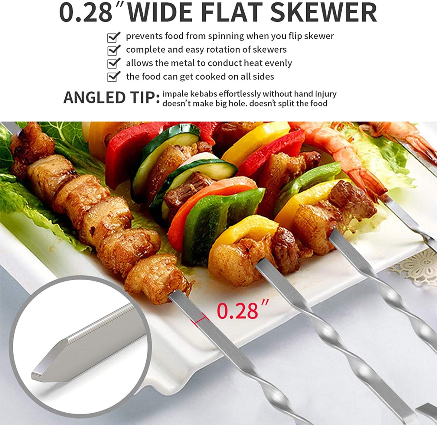 Skewers for Kabobs, 17" Metal Kebab Skewers for Grilling Flat Long Stainless Steel Kabob Skewers Sticks, Reusable Grill Shish BBQ Barbecue Skewers for Meat Chicken Vegetable, 12 Pack Bonus 14 Inch