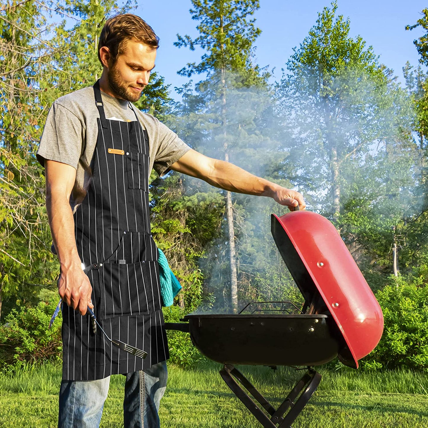 Chef Apron for Men and Women - Kitchen Apron with Pockets & Adjustable Neck Straps - Cooking Apron 100% Cotton