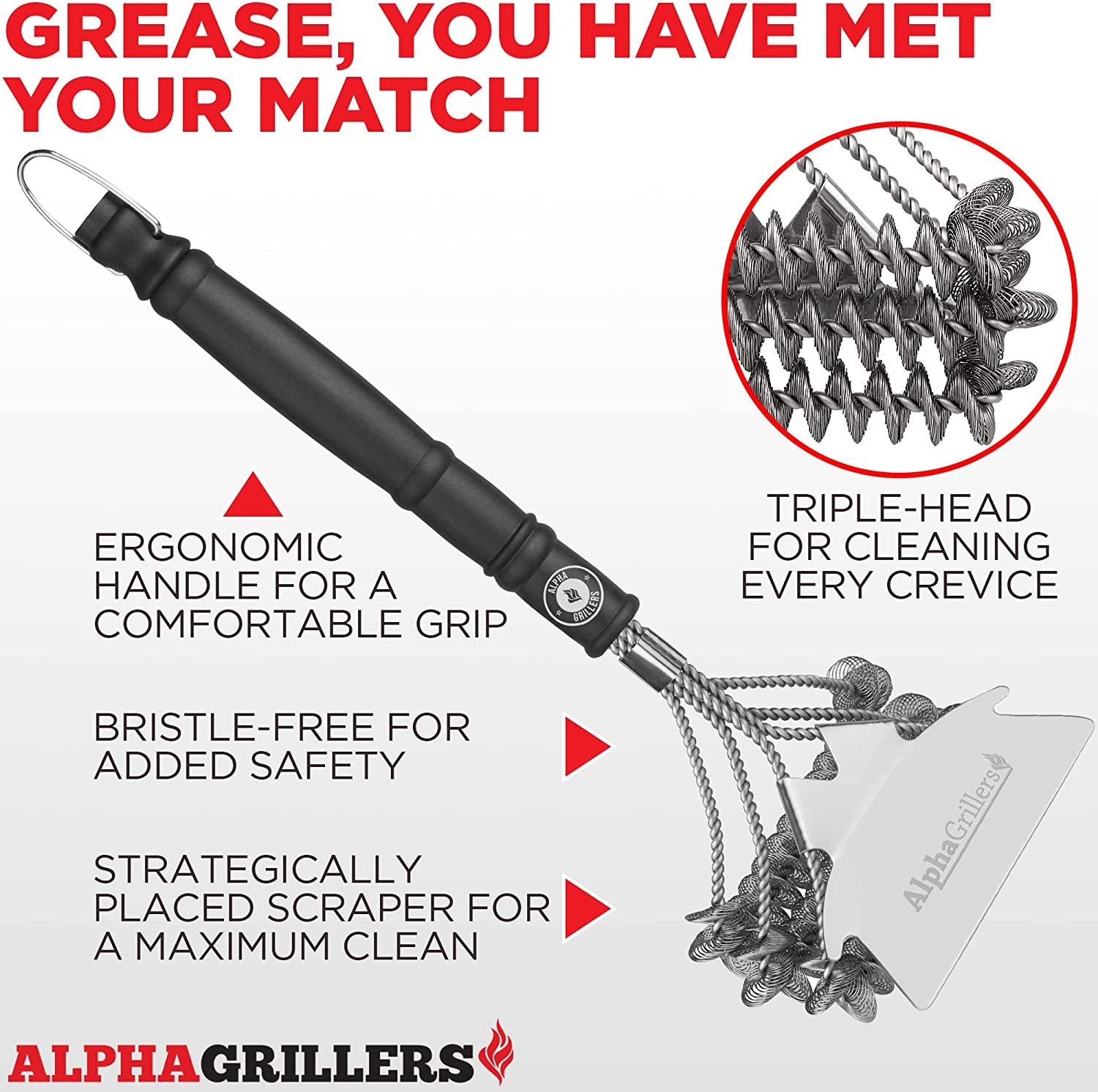 Grill Brush for Outdoor Grill Bristle Free - Heavy Duty 18" Grill Cleaner Brush Bristle Free & Grill Scraper - Stainless Steel Grill Accessories Tools - Extra Wide BBQ Brush for Grill Cleaning