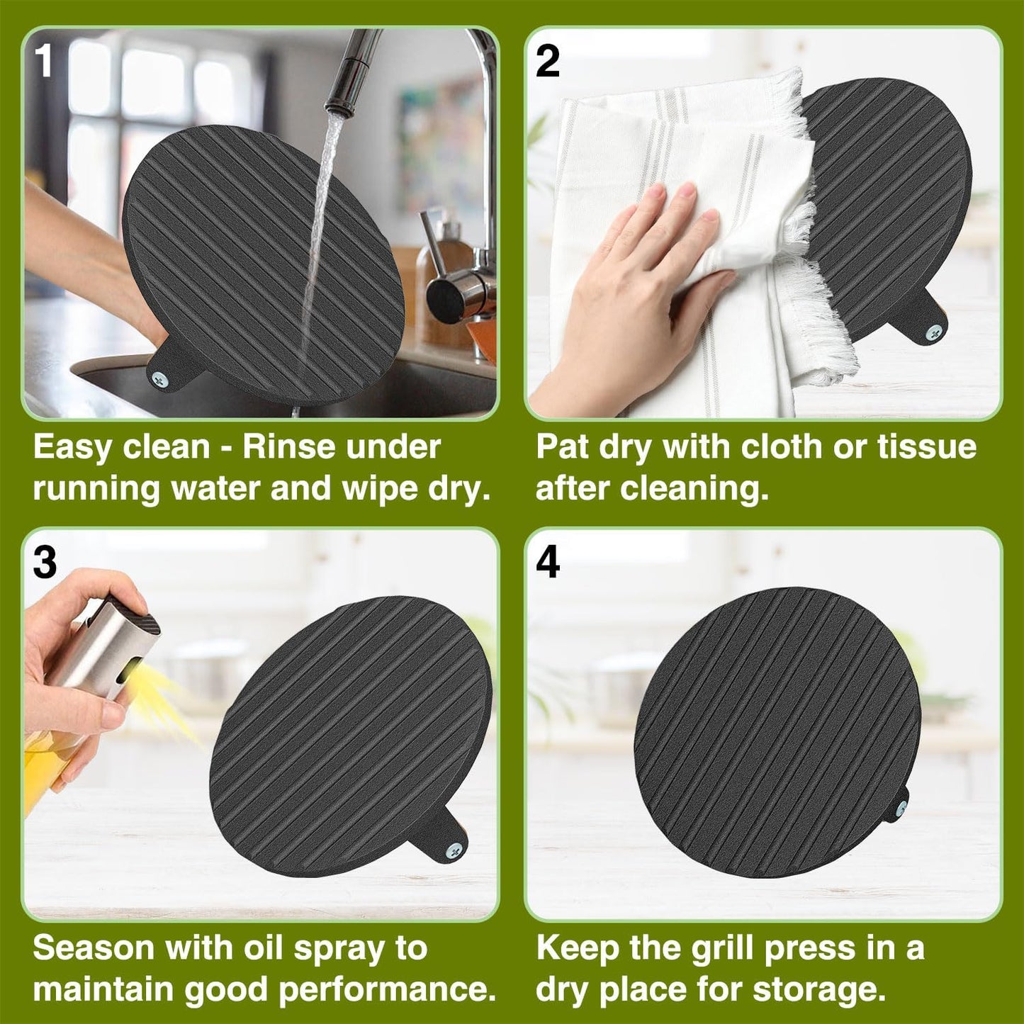 Wildone Burger Press, 7" round & 8.2"X4.3" Rectangle Heavy-Duty Cast Iron Smash Bacon Press Meat Steak with Wood Handle for Griddle, Sandwich, Panini, Nonstick Pan