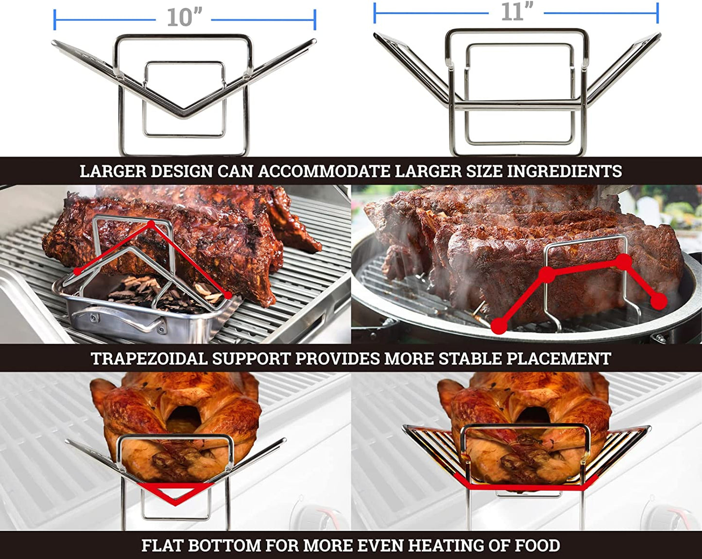 Replacement Rib and Roasting Rack for Big Green Egg, Turkey Roaster Rack - Stainless Steel Rib Racks for Grilling and Smoking, Holds up to 4 Racks of Ribs, BBQ, Smoker, Kamado Grill Accessories, Small