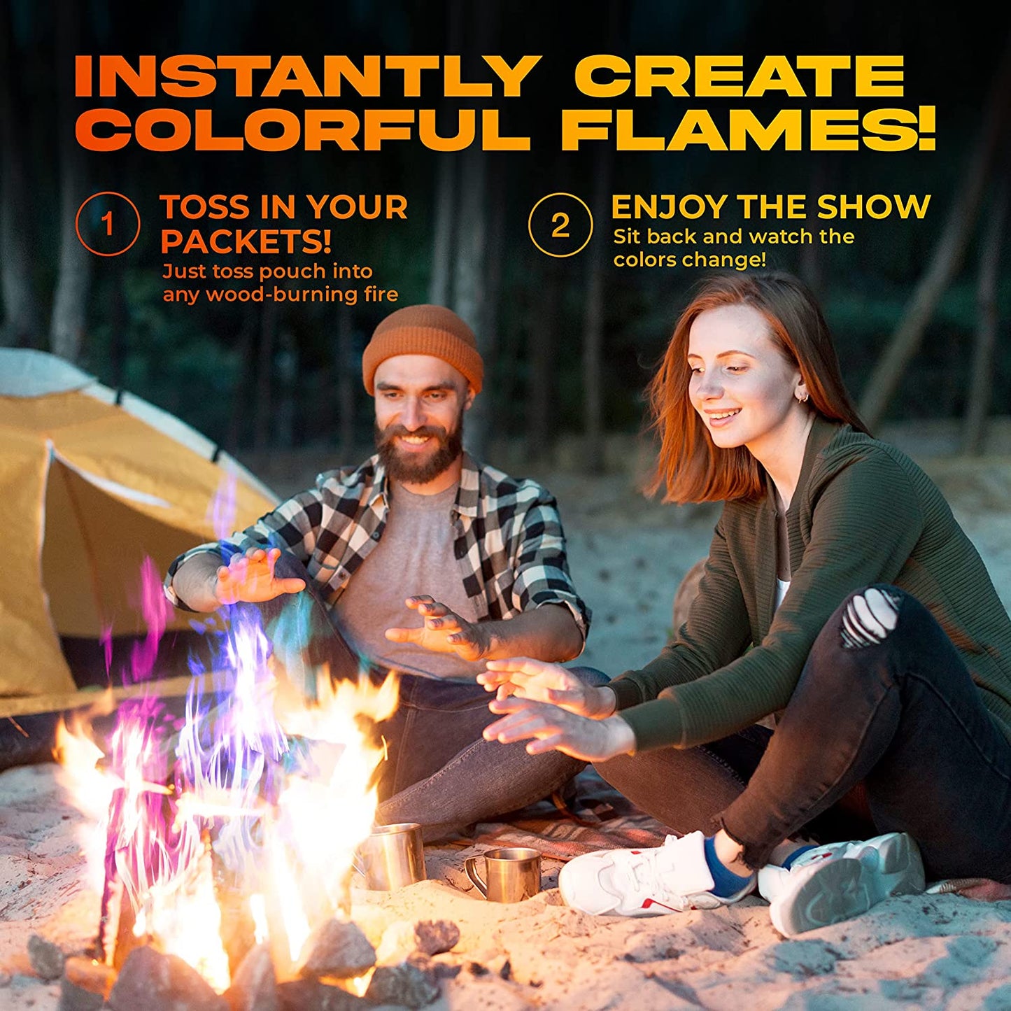 Party Flames Fire Color Changing Packets (10 Pack) - Fire Pit, Campfires, Bonfire, Outdoor Fireplaces - Magic Colorful Cosmic Flame Powder - Perfect Fire Camping Accessories for Kids & Adults