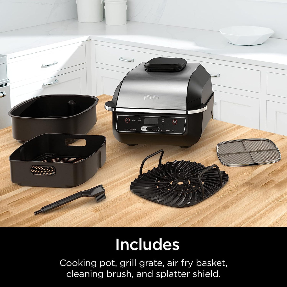EG201 Foodi 6-In-1 Indoor Grill with Air Fry, Roast, Bake, Broil, & Dehydrate, 2Nd Generation, Dishwasher Safe, Black/Silver