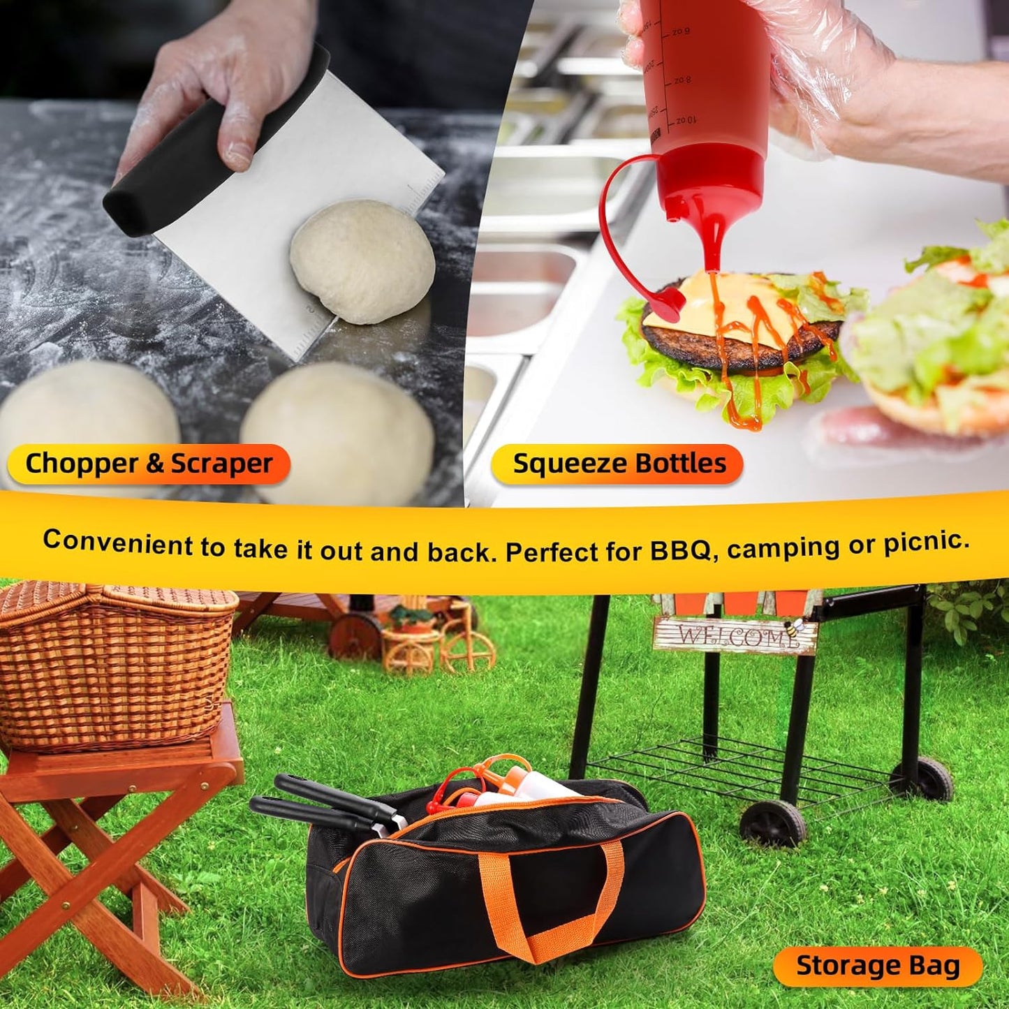 CEKEE 10PCS Blackstone Griddle Accessories Kit, Flat Top Grill Accessories Kit for BBQ and Camp Chef, Grill Spatula Set with Enlarged Griddle Spatula, Burger Press, Scraper for Outdoor BBQ Cooking
