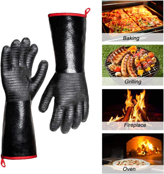 932°F Extreme Heat Resistant Gloves for Grill Bbq, Waterproof Long Sleeve Pit Grill Gloves for Fryer, Baking, Oven,Smoker,Fireproof, Oil Resistant Neoprene Coating(14-Inch )