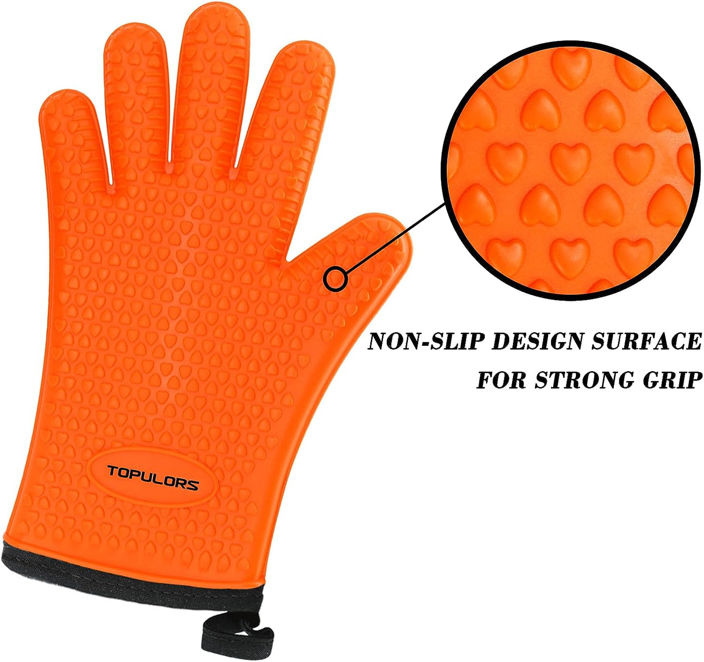 Silicone Gloves Oven Mitts Heat Resistant BBQ Smoker Grill Gloves Handle Hot Food Pulled Pork Gloves for Cooking Baking Grilling Barbecue Potholder Five Finger Gloves with Inner Cotton Layer - Orange