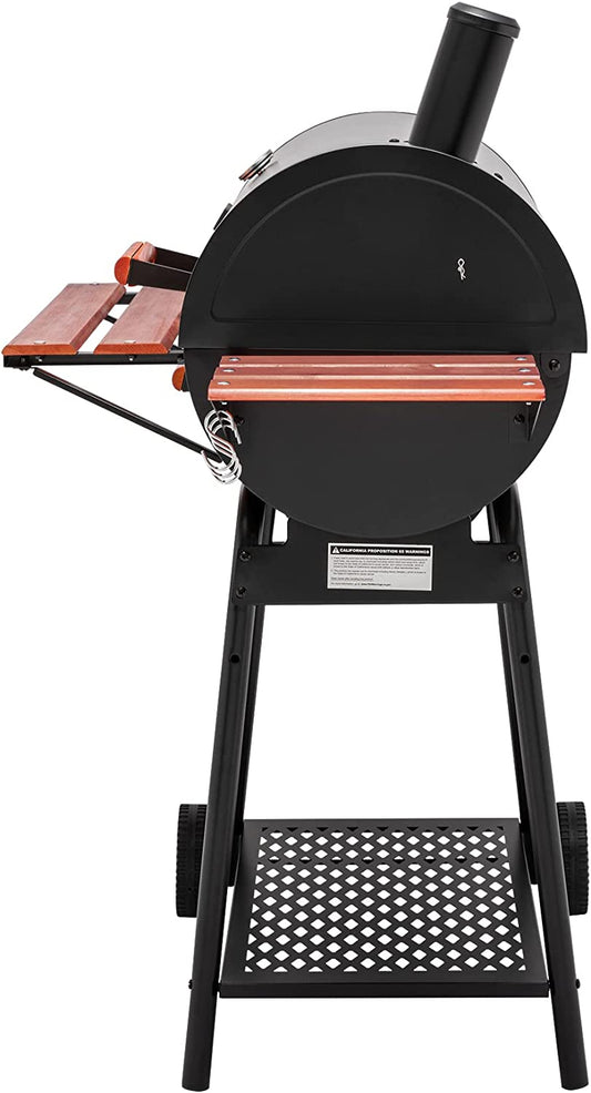CC1830V 30 Barrel Charcoal Grill with Wood-Painted Side Front Table, 627 Square Inches Cooking Space, for Outdoor Backyard, Patio and Parties, Black