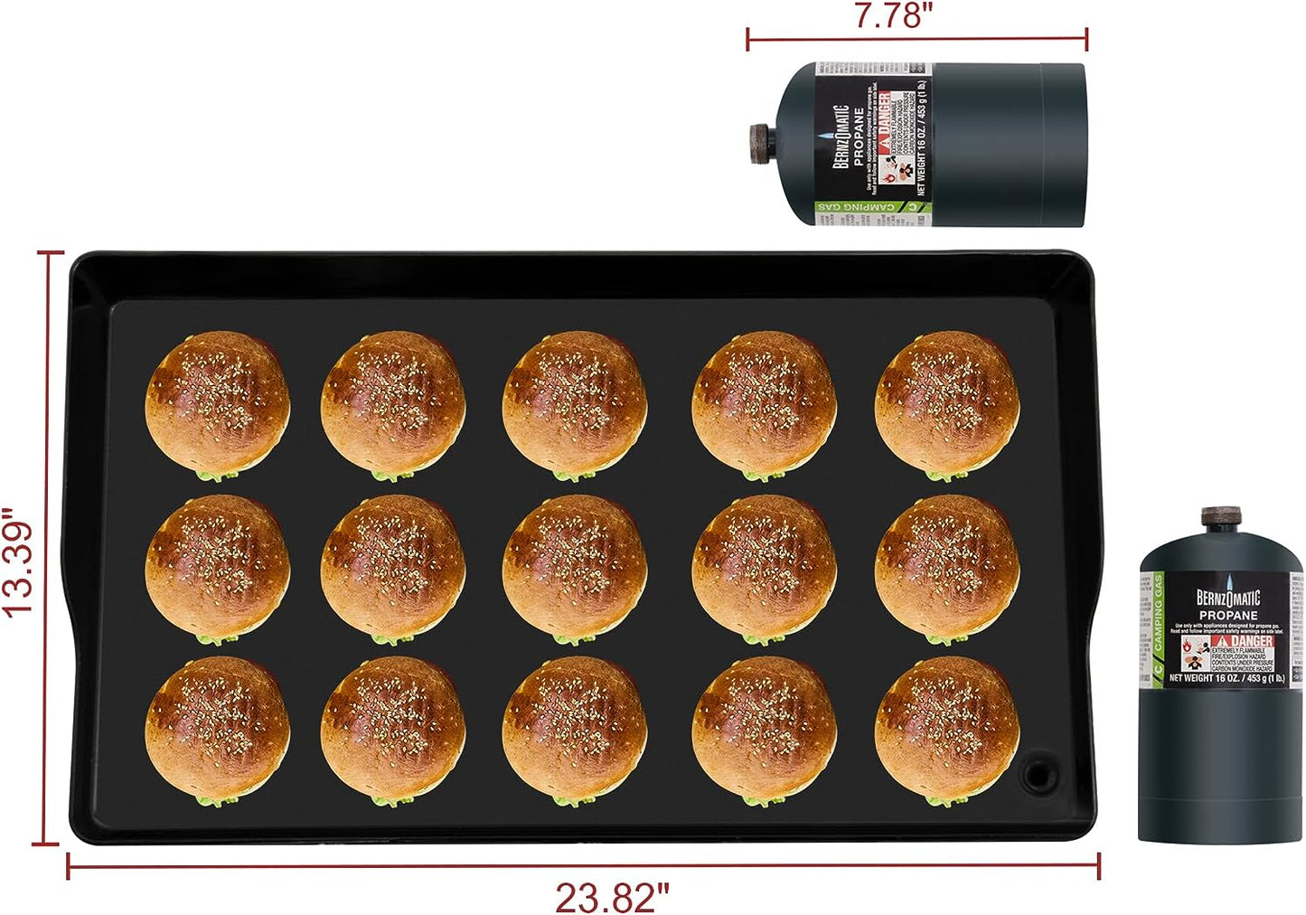 PD1301S Portable 24-Inch 3-Burner Table Top Gas Grill Griddle with Cover, 25,500 Btus, Outdoor Cooking Camping or Tailgating, Black