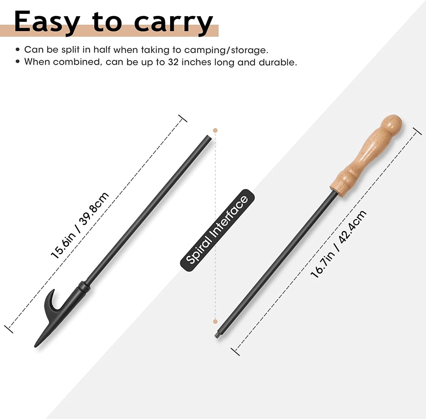 26" Fireplace Fire Pit Tongs & 32" Fire Pit Poker, Fireplace Wood Stove Firewood Tongs, Black Heavy Duty Wrought Iron Log Grabber Fire Pit Tools for Campfire, Fireplace, Bonfires, Indoor&Outdoor Use