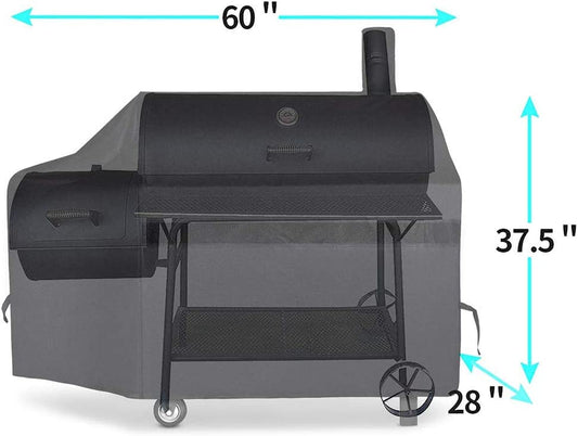 NEXCOVER Offset Smoker Cover - 60 Inch Waterproof Charcoal Grill Cover, Outdoor Heavy Duty BBQ Cover, Rip Resistant Smokestack Barbecue Cover for Brinkmann Char-Broil Weber Nexgrill, Black.