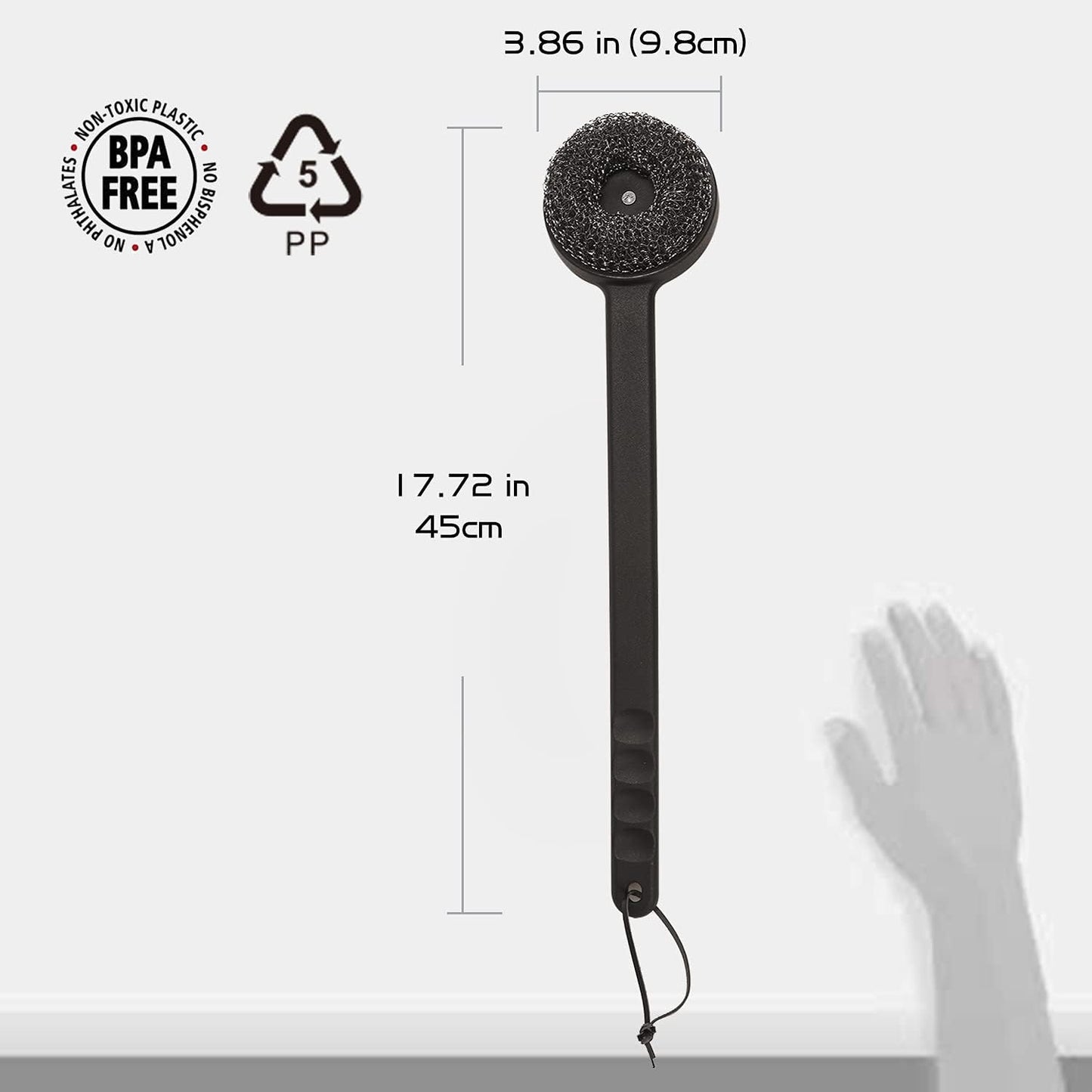 18" Long Handle Grill Brush with Replaceable Head - Safe Bristle Free Stainless Steel BBQ Cleaner with Heavy Duty Scrubber Pad, Grill Accessories Steel Wool Scrubbers for Porcelain Gas Charcoal Grill