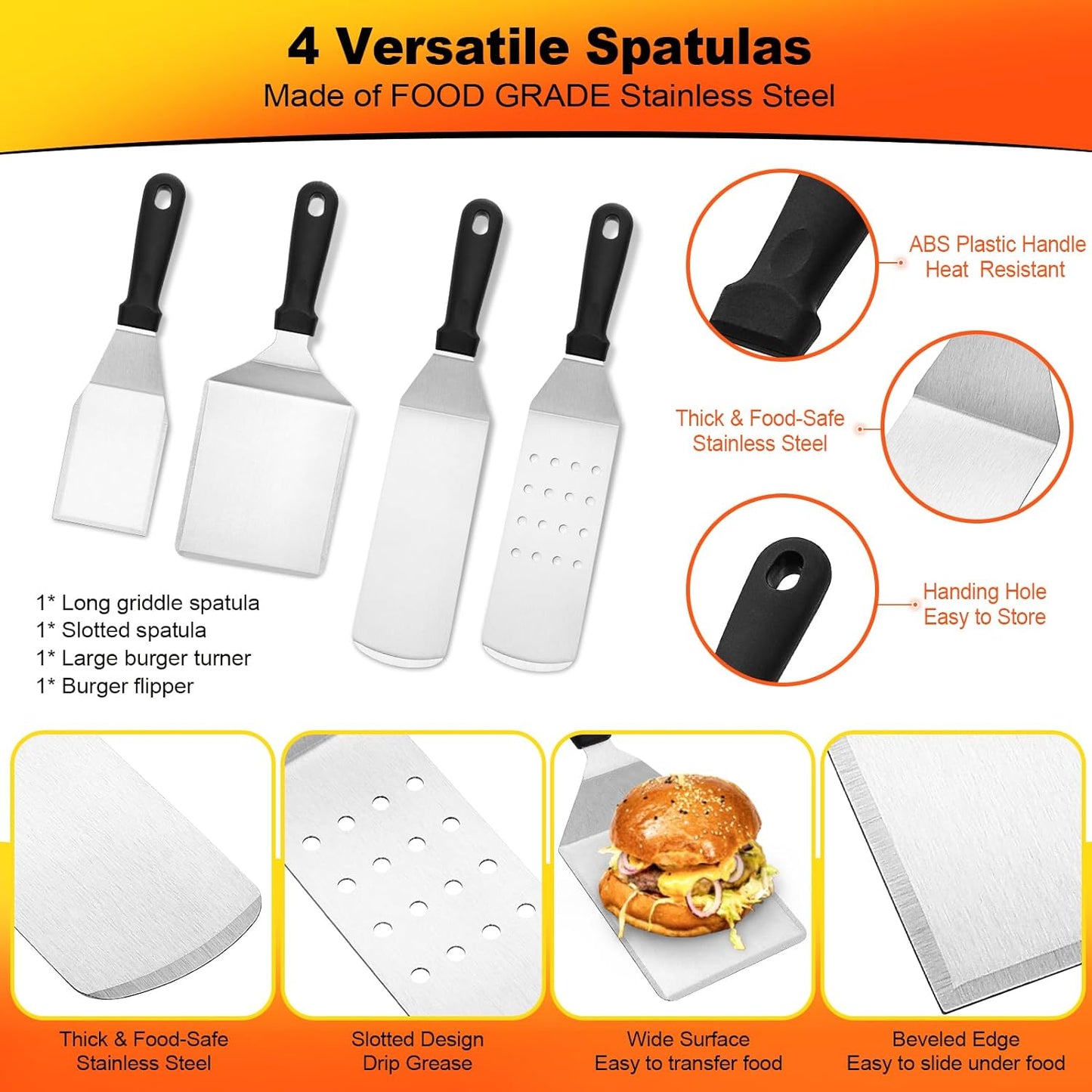CEKEE 10PCS Blackstone Griddle Accessories Kit, Flat Top Grill Accessories Kit for BBQ and Camp Chef, Grill Spatula Set with Enlarged Griddle Spatula, Burger Press, Scraper for Outdoor BBQ Cooking