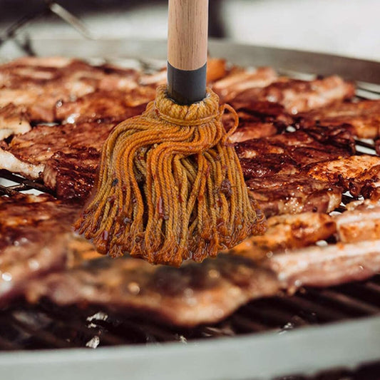 Amosfun Mop Grill Basting Mop 2Pcs Long Wood Handle BBQ Sauce Brushes Cotton Fiber Heads Barbecue Mop for Roasting Grilling Steak Brush