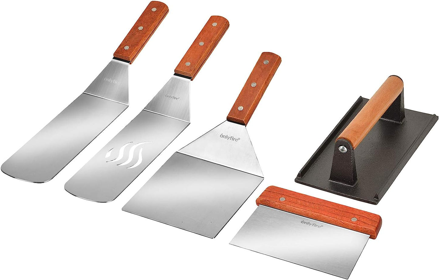 Only Fire Professional Barbecue Tool Kit Grill Griddle Tools Flat Top Griddle Accessories for Camping, Outdoor Hibachi, Backyard-Set of 5