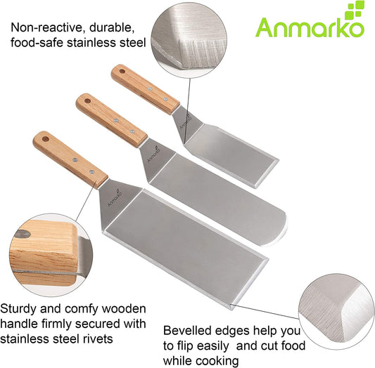 Metal Spatula Barbecue Tool Set - Stainless Steel Pancake Turner and Griddle Flipper Scraper 4X8 Inch Oversized Hamburger Turner Great for Griddle BBQ Grill and Flat Top Cooking - Commercial Quality