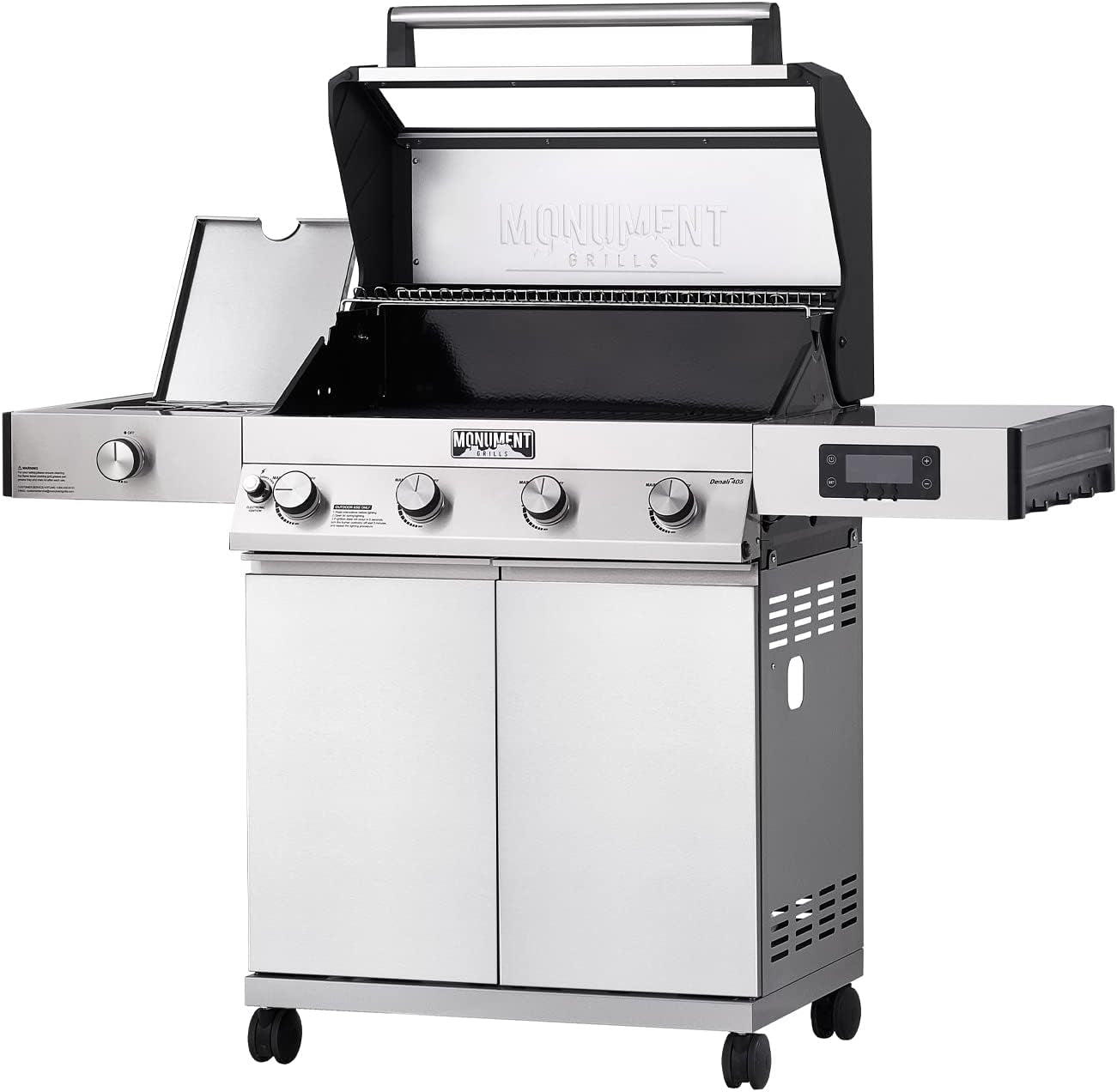 Monument Grills Denali D405 4-Burner Liquid Propane Gas Smart Bbq Grill Stainless Steel with Rotisserie Kit(2 Items)
