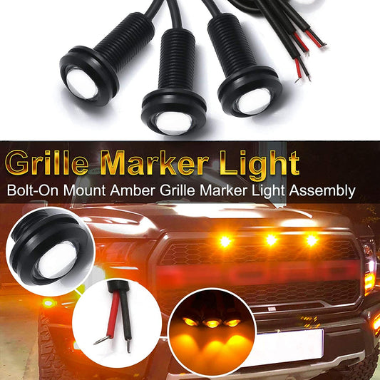 Xotic Tech 3Pcs LED Front Grille Marker Lights W/Projector Lens Assembly Compatible with Cars, Pickups, Trucks, SUV, Trailer, 3000K Amber