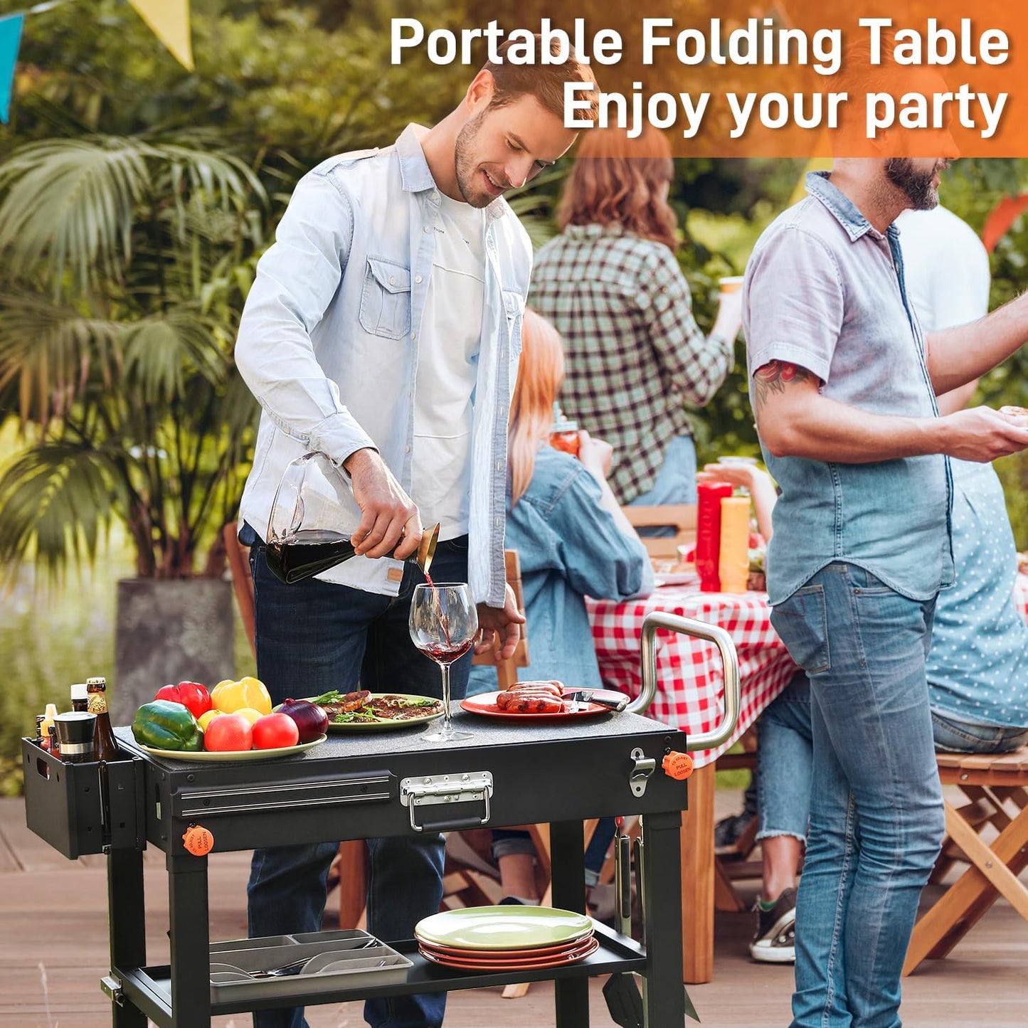 Outdoor Portable Grill Table Stand - Folding Prep Stand for 17" or 22" Blackstone Griddle, Large Space Blackstone Table with Wheels, Pizza Oven Cart for Ninja, Patio Grilling Backyard BBQ Grill Cart.