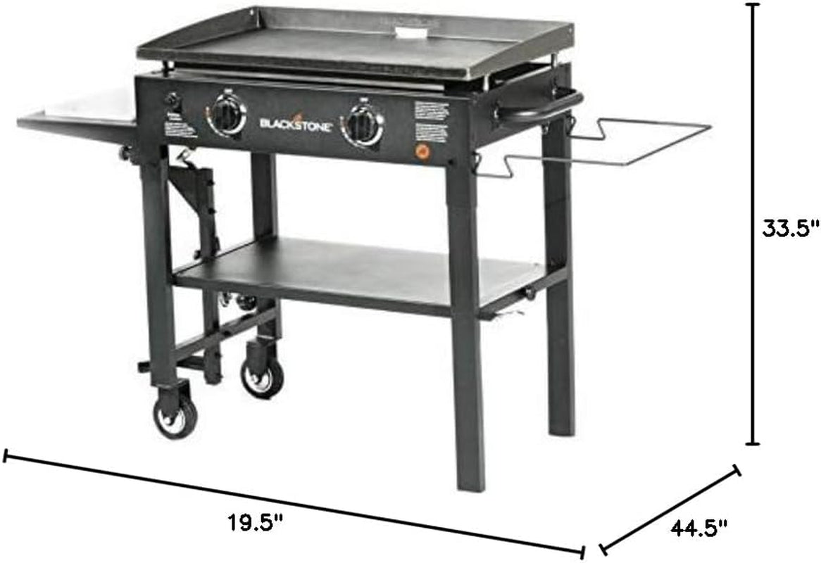 1853 Flat Top Gas Grill 2 Burner Propane Fuelled Rear Grease Management System 28” Outdoor Griddle Station for Camping with Built in Cutting Board and Garbage Holder, 28 Inch, Black