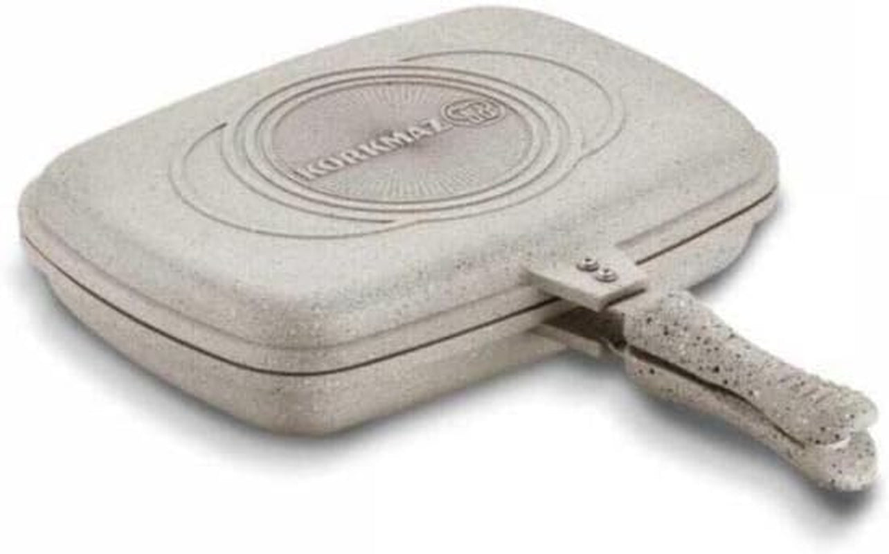 Duplo Nonstick Frying Pans, Grill Pan Double Sided, Omelette and Pancake Pan, Fish Grill Skillet, BBQ Grill Pan for Indoor and Outdoor, 13.7 in (BEIGE)