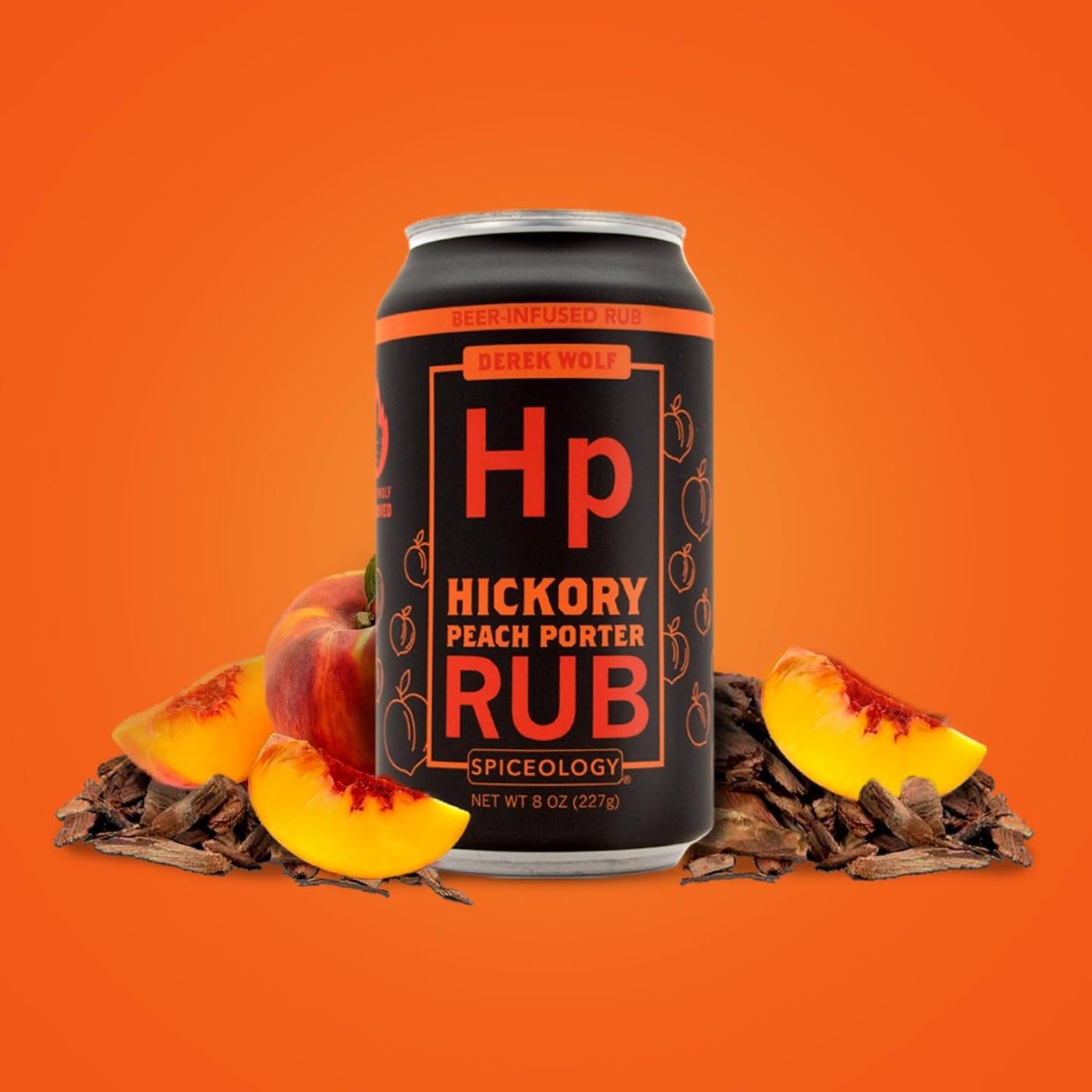 Spiceology & Derek Wolf - Hickory Peach Porter - Beer-Infused Barbecue Rubs, Spices and Seasonings - Use On: Chicken, Ribs, Salmon, Duck, Vegetables, Marinades, or Sauces - 8 Oz Can with Resealable Lid