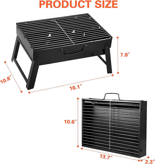 Charcoal Grill Portable BBQ Grill Small Portable Charcoal Grill Mini BBQ Grill Hibachi Grill Charcoal for Camping Outdoor Cooking Picnics Beach Hiking Party (Small), Stainless Steel