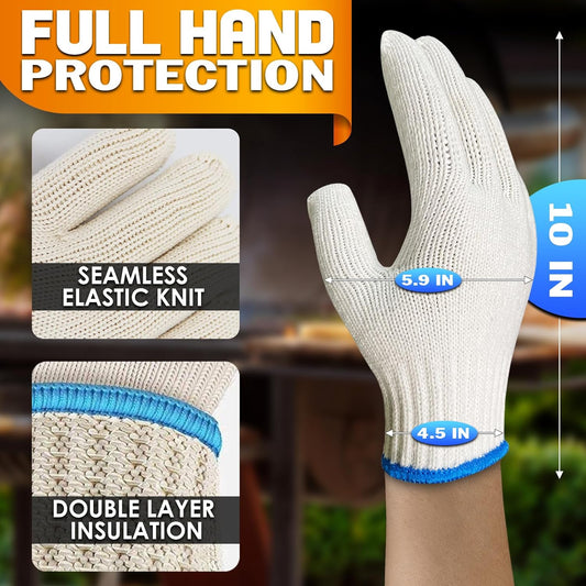 Heat Resistant Cooking Gloves - Kitchen Gloves 480 Degree Heat Resistant Oven Gloves for Handling Hot Food Cooking Baking Oven Gloves - Camping Cooking Pot Indoor Outdoor Smoker Grill