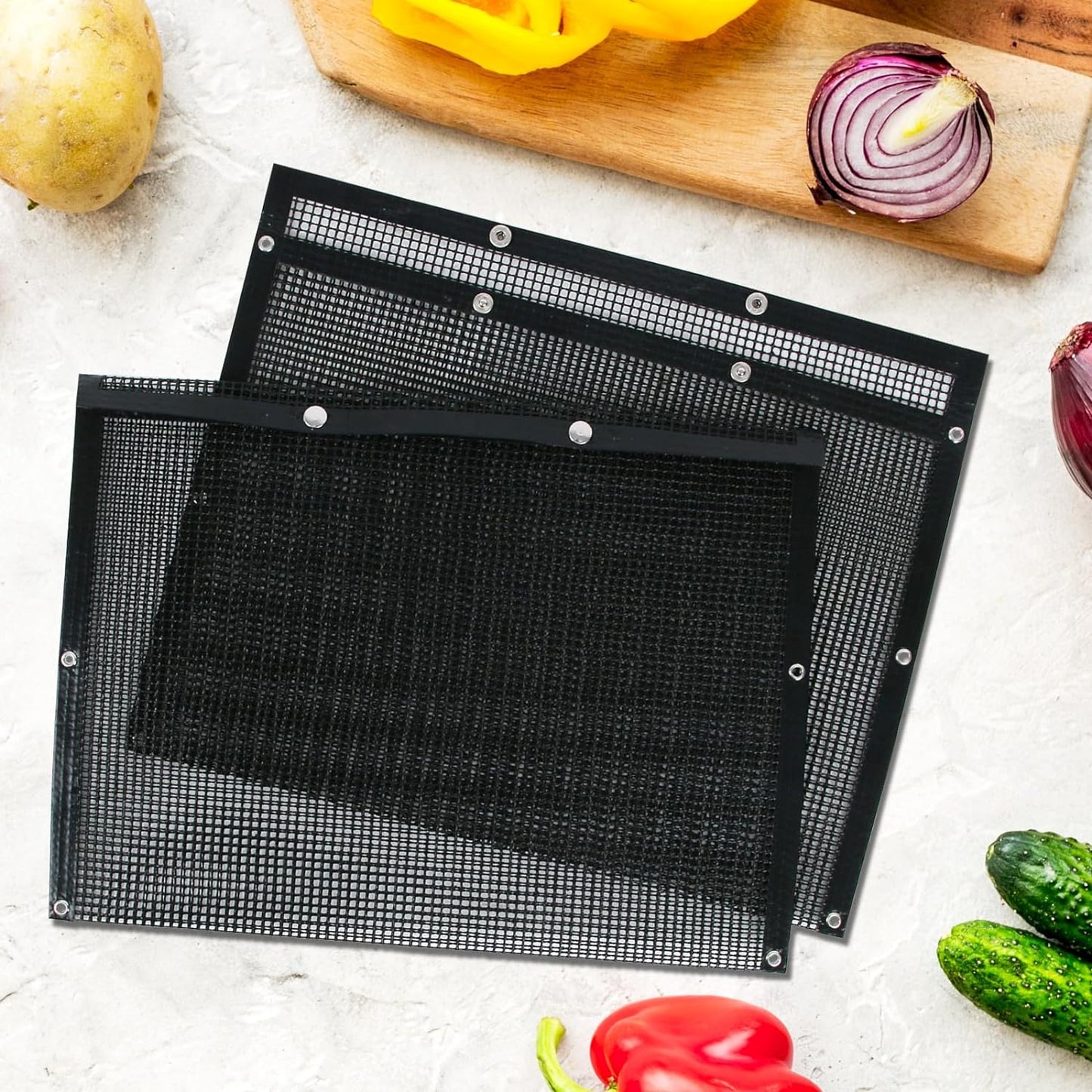 Large BBQ Mesh Grill Bags Set 2 Reusable Non-Stick Grill Bag for Charcoal Gas Electric Grills&Smokers Pitmasters Heat Resistant Barbecue Bag Vegetables Grilling Pouches Grill Accessories BBQ Tools