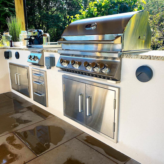 Outdoor Kitchen Double Access Doors,33X22 Inch BBQ Grill Doors,Full 304 Stainless Steel Cabinet ,Silver (CBADD-NEW-S)