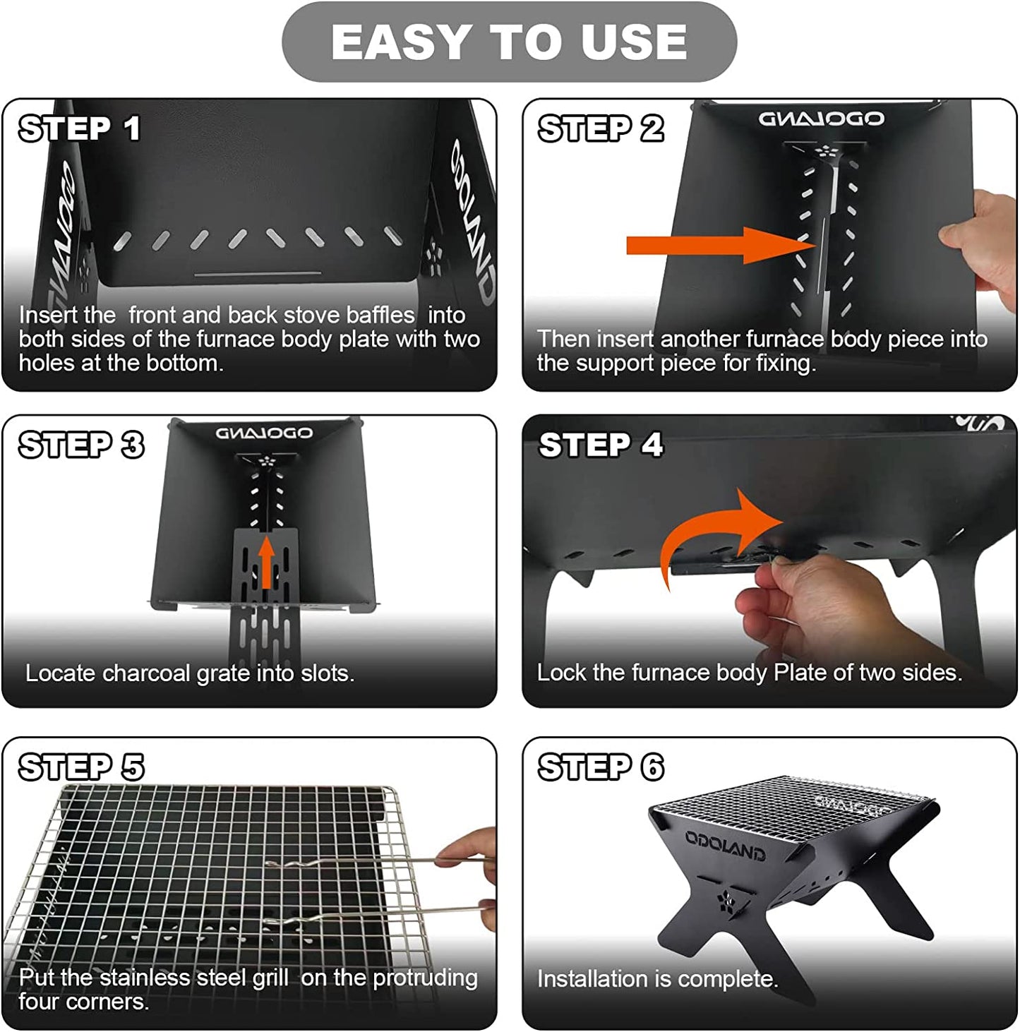 Odoland Camping Campfire Grill, Portable Folding Charcoal Grills, Backpacking BBQ Grill, Heavy Duty Firepit Grill with Carry Bag for Outdoor Cooking, Bonfire, Patio, Backyard