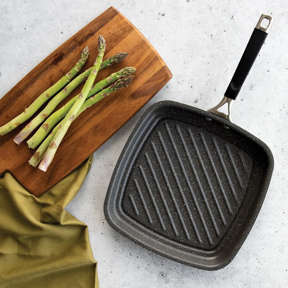 Verde Aluminized Steel Cookware with Ceramic Coating, Searing Grill Pan 10-Inch