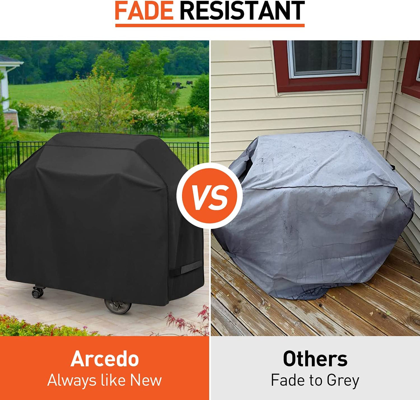 Arcedo BBQ Grill Cover 55 Inch, Waterproof Grill Cover for Outdoor Grill, Rip-Proof, Fade Resistant Barbecue Gas Grill Cover for Weber, Char Broil, Nexgrill Etc., All Weather Resistant