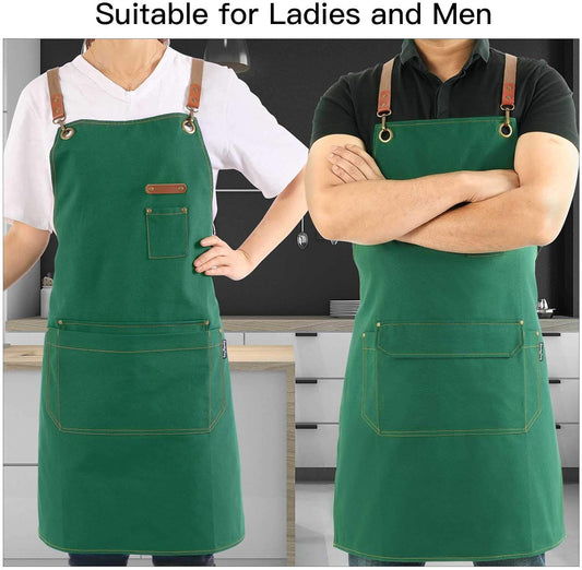 Chef Apron with Cross Back Straps for Men Women, Cotton Canvas Apron for Artists Painting, Kitchen Cooking