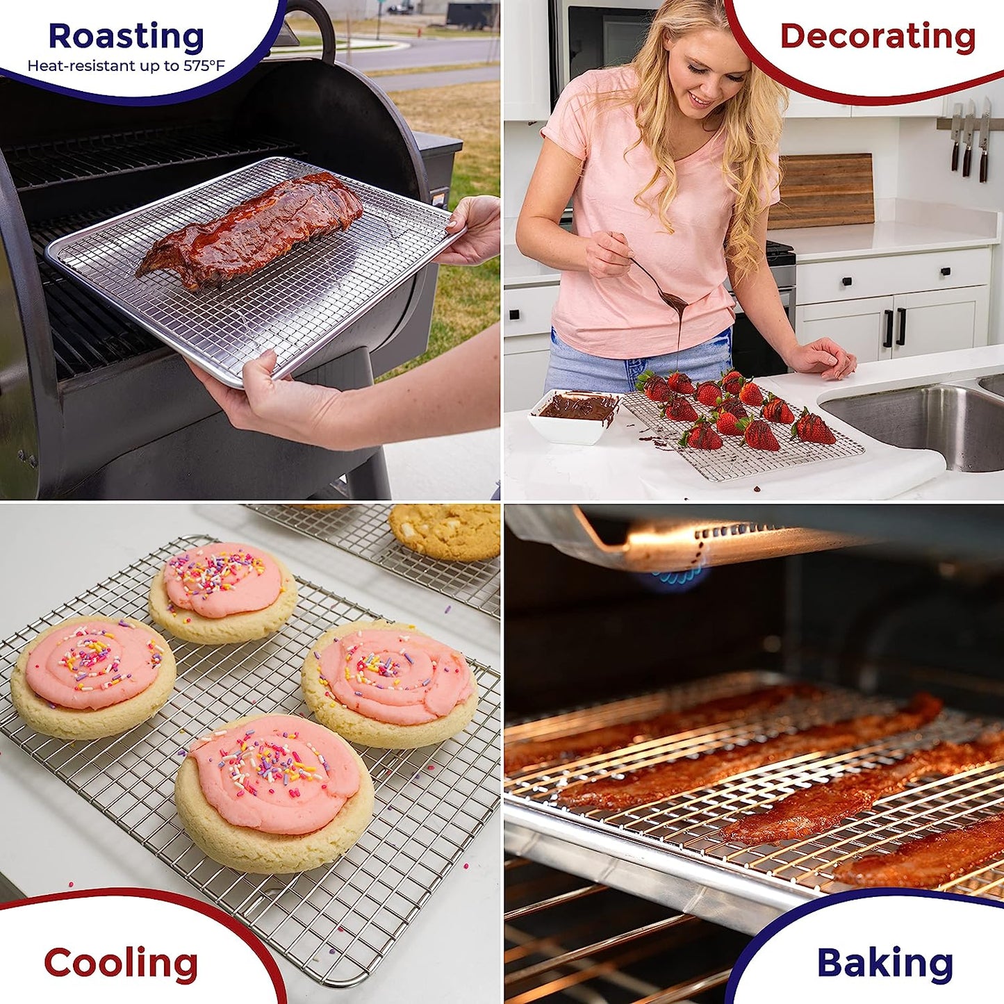 KITCHENATICS Half Sheet Cooling Rack for Cooking and Baking, Stainless Steel Baking Rack & Wire Rack, Bacon Grill Rack for Oven, Heavy-Duty Wire Cookie Cooling Rack Fits Half Sheet Pan - 11.8 X 16.9