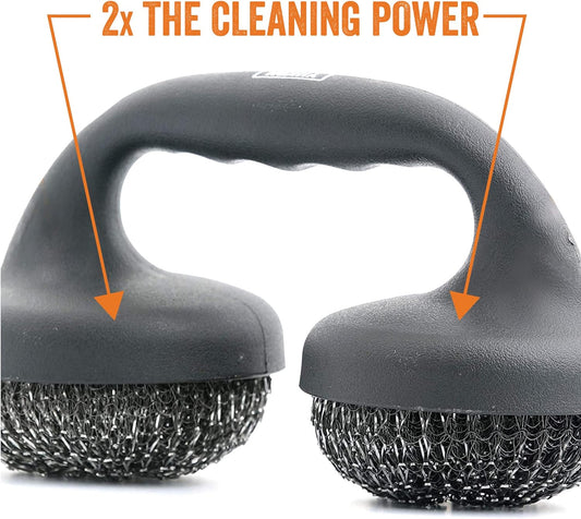 ™ Premium BBQ Grill Brush Easy Grip Double Pad Stainless Steel Cleaner for Gas and Charcoal Grill- Safe for Ceramic, Steel, Cast Iron Grill Grate- Grilling Gifts