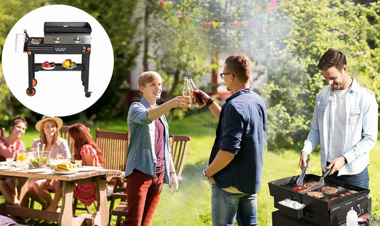 Portable Blackstone Griddle Stand Grill Table 17"/22" Grill Cart Pizza Oven Stand Ninja Grill Stand Outdoor Universal Foldable BBQ with Wheels Double Shelf Caddy Cooking Camping Tailgating