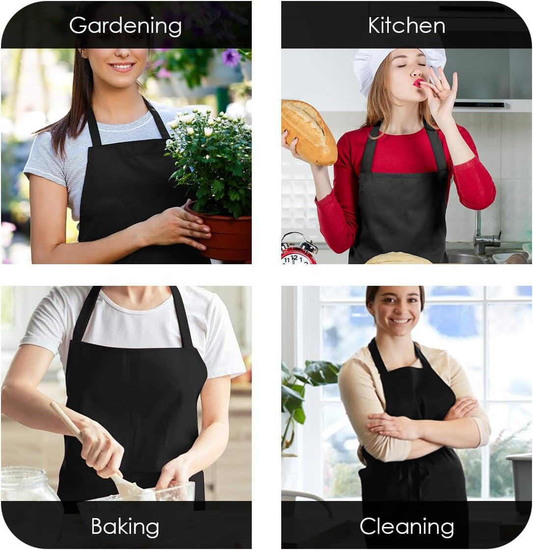 Aprons Unisex Bib Aprons - 100% Polyester Chef Apron with Extra Long Ties – Cooking Apron for Men Women