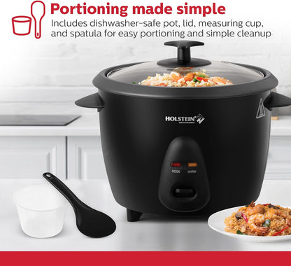 Holstein Housewares 16-Cup Cooked (8-Cup Uncooked) Rice Cooker, Black – One-Touch Operation with Cook & Keep Warm Functions, Perfect for Rice, Quinoa, Oatmeal, Stews & Grains