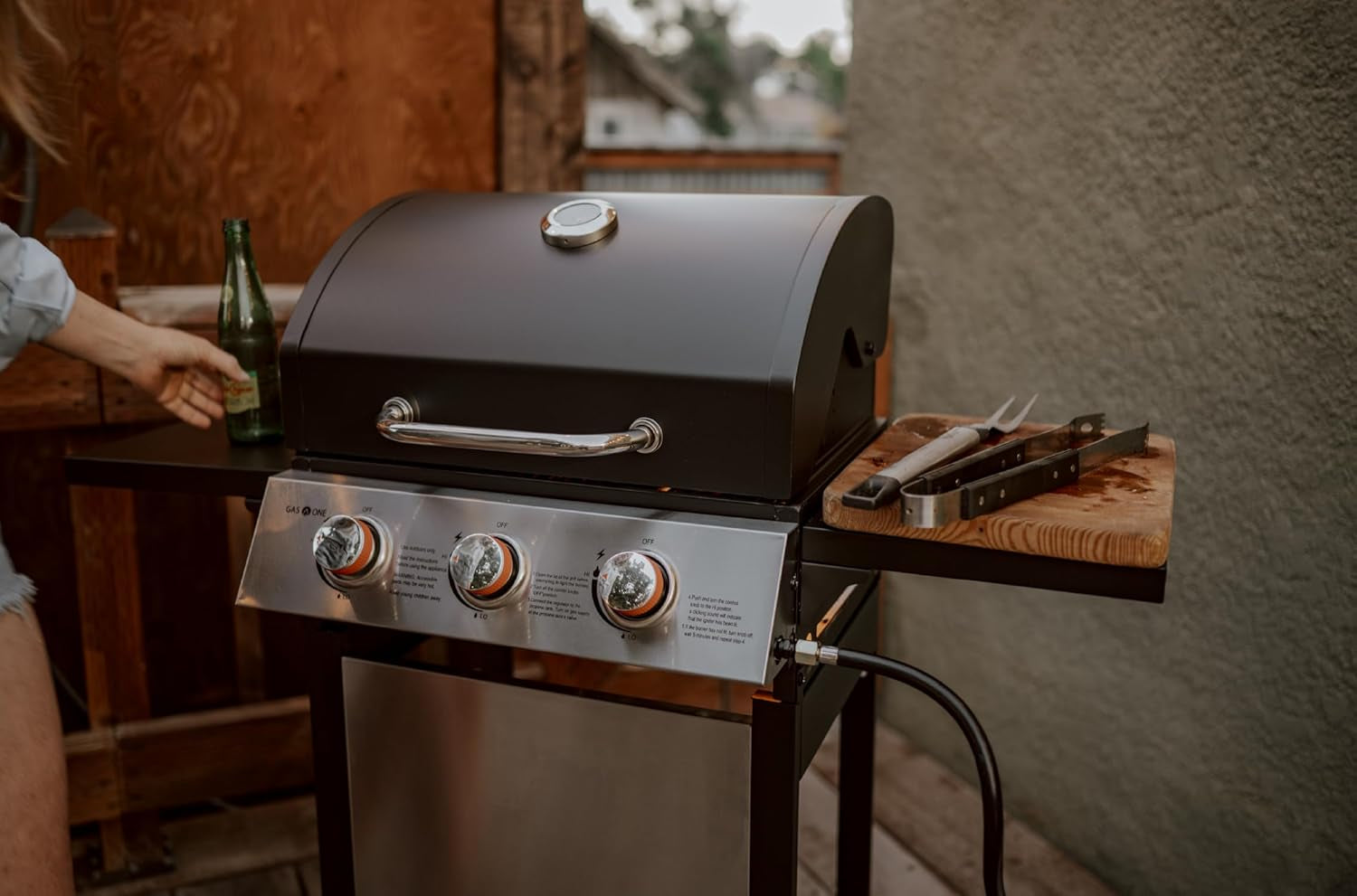 Gasone GP-1030S One 3 Burner Stainless Steel– Outdoor Cabinet Style with Wheels-High-Temperature Paint Coating Gas BBQ Grill – Elegant and Luxurious Design, Black